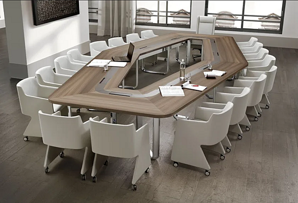 Modularer Holztisch für Besprechungen mit Kabelmanagement i 4 Mariani Fabrik i 4 Mariani aus Italien. Foto №3