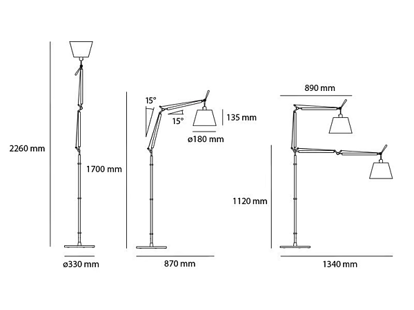 Verstellbare Stehlampe aus Pergamentpapier oder Satin Artemide Tolomeo Basculante 0947010A, 0947020A Fabrik Artemide aus Italien. Foto №3