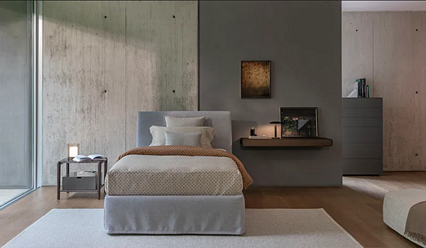 Einzelbett mit gepolstertem Kopfteil aus Stoff Notturno Shabby Chic Flou Fabrik Flou aus Italien. Foto №3