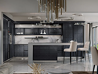 Maßgefertigte Eukalyptus Küche mit Insel und Griffen Martini Interiors Essenza Pure