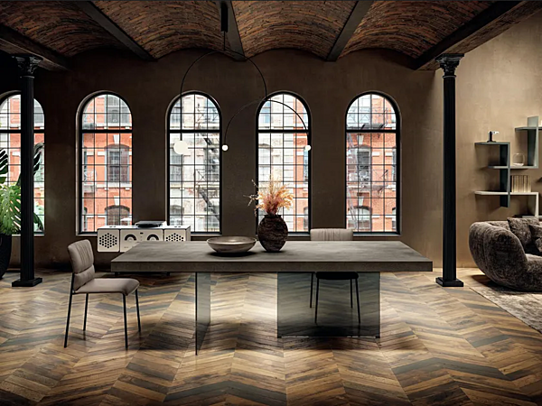 Rechteckiger Tisch mit Glasbasis und XGlass Tischplatte Marmor-Effekt LAGO AIR 2170X Fabrik LAGO aus Italien. Foto №1