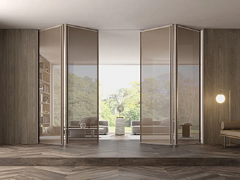 Faltendes Türsystem aus Glas und Aluminium BARAUSSE TAP Fabrik BARAUSSE aus Italien