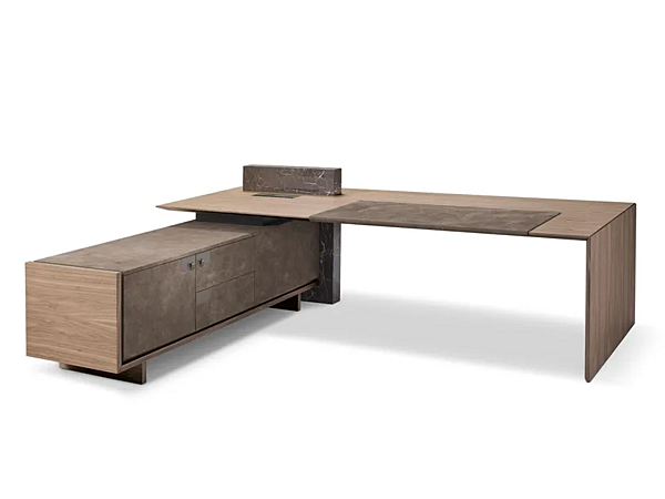L-förmiger Schreibtisch aus Holz und Marmor i 4 Mariani Cartesiano Fabrik i 4 Mariani aus Italien. Foto №1
