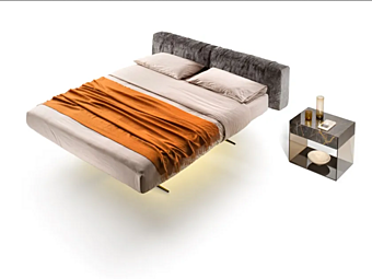Doppelbett mit gepolstertem Kopfteil aus Stoff LAGO AXUM