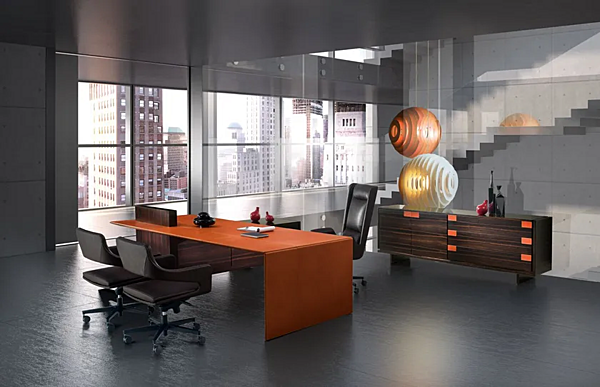 Niedrige Holz-Bürospeichereinheit mit Lederbezug i 4 Mariani Cartesiano Fabrik i 4 Mariani aus Italien. Foto №5