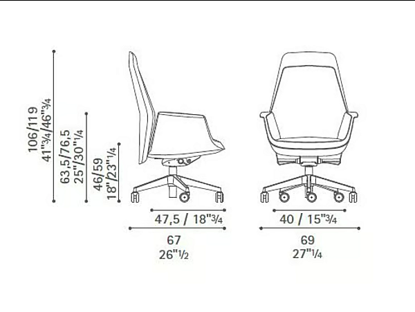 Drehstuhl aus Leder mit Rollen und 5-Stern-Basis POLTRONA FRAU Downtown Fabrik POLTRONA FRAU aus Italien. Foto №2