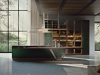 Maßgefertigte Küche mit Insel Essenza Supernatural Grün und Kupfer Martini Interiors