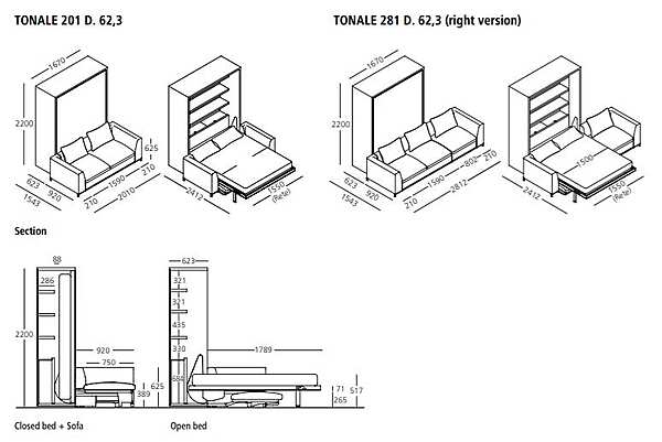 Couch CLEI TONALE 281 - D. 62,3 Fabrik CLEI aus Italien. Foto №8