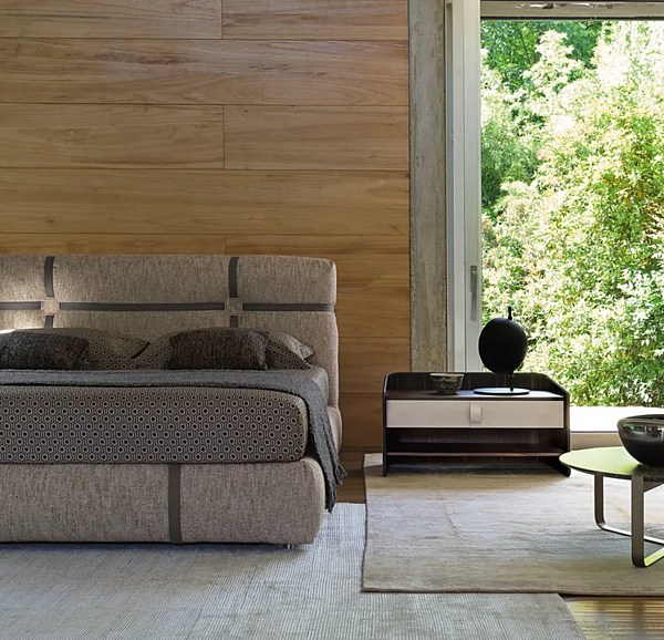 Doppelbett aus Leder mit gepolsterter Rückwand Flou New Bond Fabrik Flou aus Italien. Foto №7