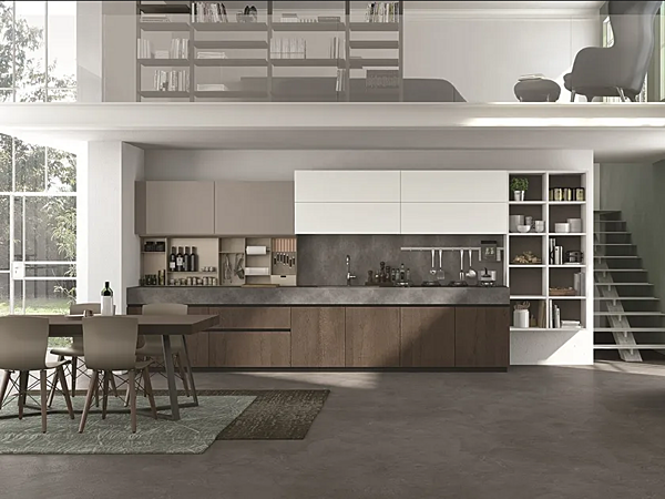 Holzküche mit Zementoberflächen LUBE CUCINE OLTRE Fabrik LUBE CUCINE aus Italien. Foto №3