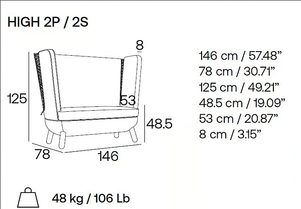 Zweisitzer Sofa mit hoher Rückenlehne aus Stoff Adrenalina Sly High IMB1050098, IMB1050099 Fabrik ADRENALINA aus Italien. Foto №5