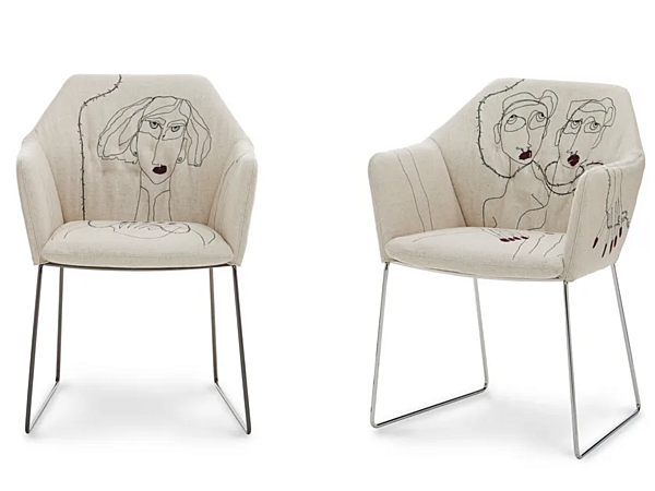 Sled-base-Stuhl mit Armlehnen aus Stoff New York Saba Fabrik SABA aus Italien. Foto №3