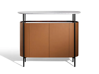 Hochschrank aus gegerbtem Leder mit Türen und Marmorplatte POLTRONA FRAU MI