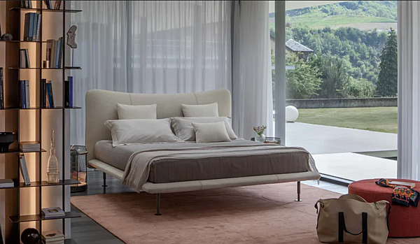 Doppelbett aus Leder mit gepolstertem Kopfteil Flou Baia Fabrik Flou aus Italien. Foto №5