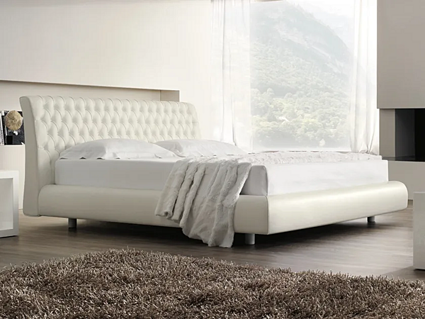 Doppelbett aus Leder mit gepolstertem Kopfteil Roma Duomo Design Fabrik Duomo Design aus Italien. Foto №1