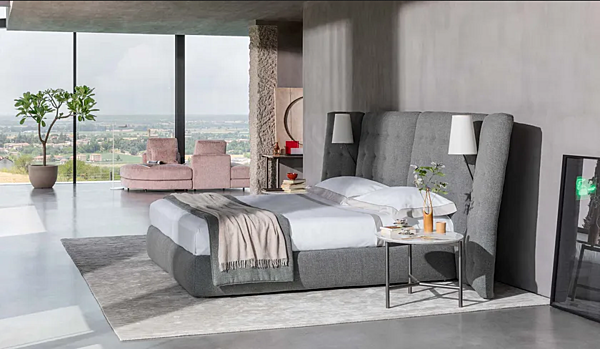 Doppelbett mit hoher gepolsterter Rückenlehne Flou Paravento Fabrik Flou aus Italien. Foto №2