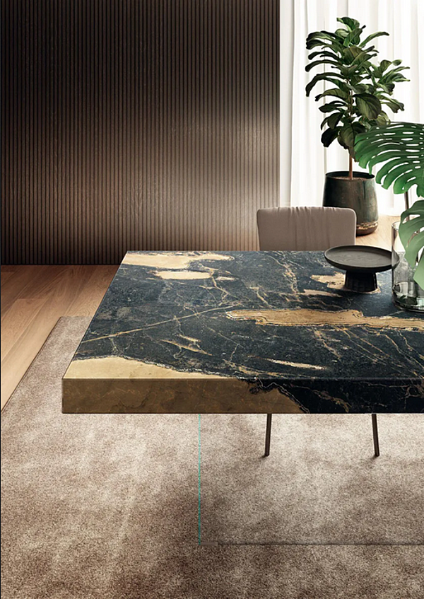 Rechteckiger Tisch mit Glasbasis und XGlass Tischplatte Marmor-Effekt LAGO AIR 2170X Fabrik LAGO aus Italien. Foto №3