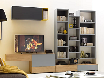 Sektionale Holz-TV-Wand-System LV105 MORETTI COMPACT Sektionale Holz-TV-Wand-System LV105 MORETTI COMPACT Fabrik MORETTI COMPACT aus Italien