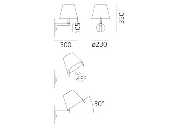 Wandlampe aus Seide mit Halogen und verstellbarem Arm Artemide Melampo 0720020A/0721020A/0720010A/0721010A Fabrik Artemide aus Italien. Foto №4