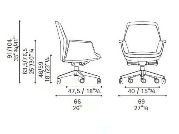 Drehstuhl aus Leder mit Rollen und 5-Stern-Basis POLTRONA FRAU Downtown Fabrik POLTRONA FRAU aus Italien. Foto №3