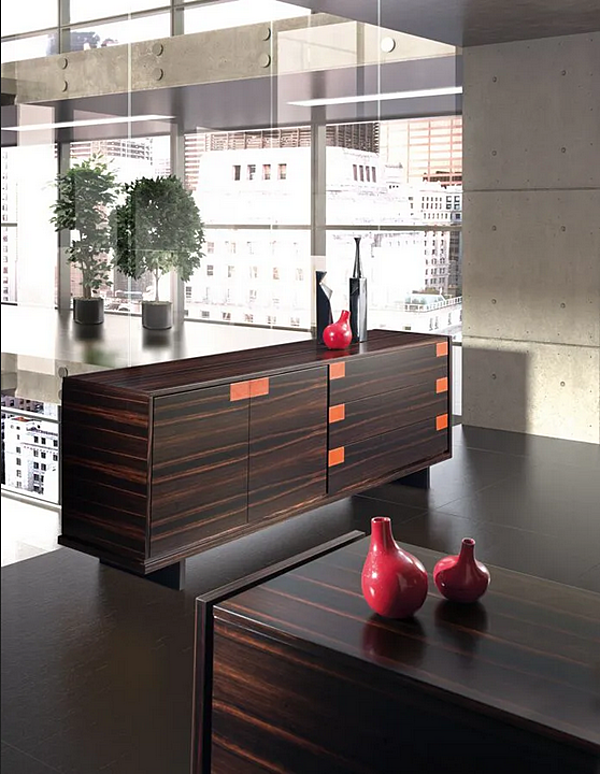 Niedrige Holz-Bürospeichereinheit mit Lederbezug i 4 Mariani Cartesiano Fabrik i 4 Mariani aus Italien. Foto №4