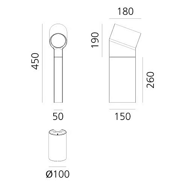 LED Aluminium Bollard Light Oblique Artemide T086200, T086300 Fabrik Artemide aus Italien. Foto №7