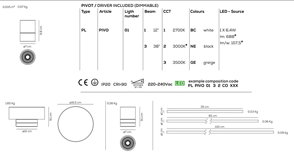 Modulare LED-Deckenlampe aus Aluminium AXOLIGHT PIVOT Fabrik Axolight aus Italien. Foto №12