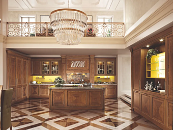 Maßgefertigte Küchenzeile aus Walnuss mit Insel und Griffen Norma Martini Interiors Fabrik MARTINI INTERIORS aus Italien