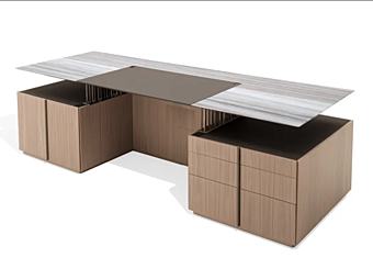 Rechteckiger Schreibtisch mit Walnussbasis und Marmorplatte GIORGETTI G-Code 71200, 71205