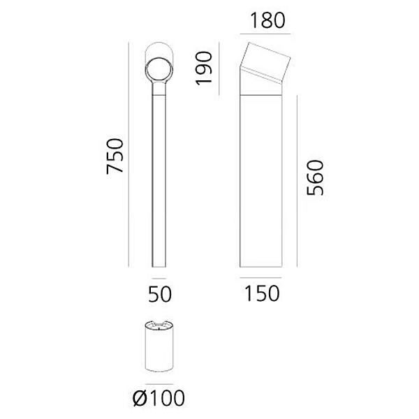 LED Aluminium Bollard Light Oblique Artemide T086200, T086300 Fabrik Artemide aus Italien. Foto №8