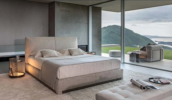 Doppelbett mit gepolstertem Kopfteil aus Stoff Flou Atelierm Fabrik Flou aus Italien. Foto №11