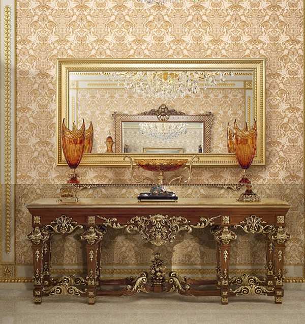Set: goldfarbener Spiegel und Konsole Modenese Gastone Fabrik MODENESE GASTONE aus Italien. Foto №1