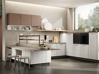 Einbauküche mit Griffen und Insel Unica LUBE CUCINE Fabrik LUBE CUCINE aus Italien