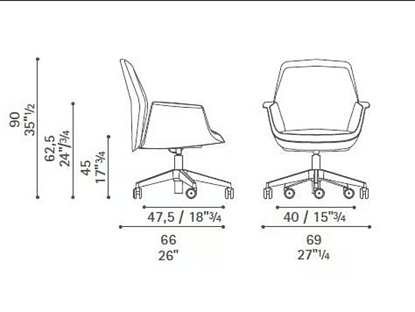 Drehstuhl aus Leder mit Rollen und 5-Stern-Basis POLTRONA FRAU Downtown Fabrik POLTRONA FRAU aus Italien. Foto №4