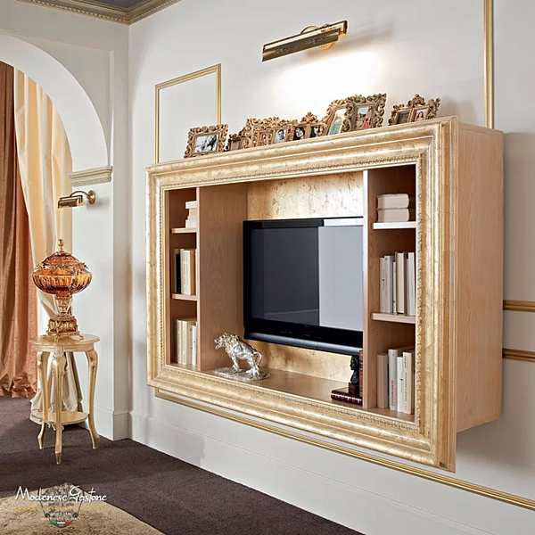 Wandmontiertes Bücherregal mit TV-Ständer aus Holz Modenese Luxury Interiors 13131 Fabrik MODENESE GASTONE aus Italien. Foto №2