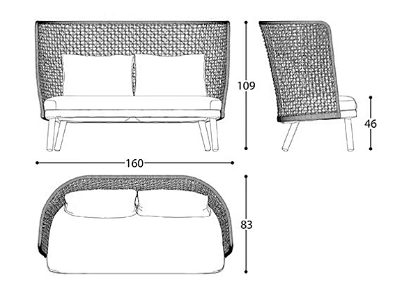 Zweisitzer Gartensofa mit hoher Rückenlehne aus Stoff VARASCHIN EMMA 23644 Fabrik VARASCHIN aus Italien. Foto №7