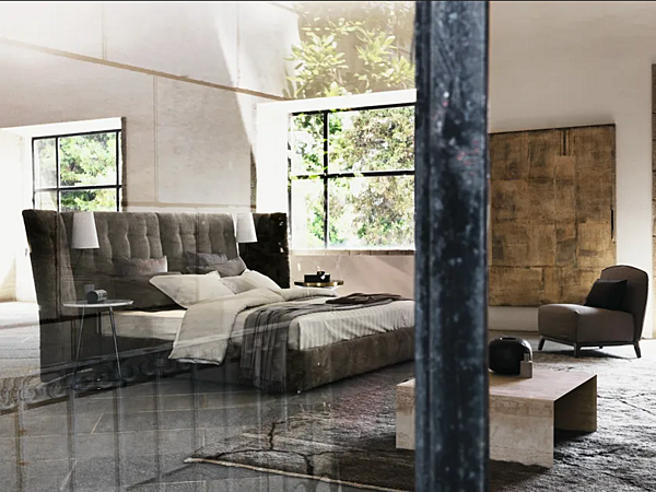 Doppelbett mit hoher gepolsterter Rückenlehne Flou Paravento Fabrik Flou aus Italien. Foto №6