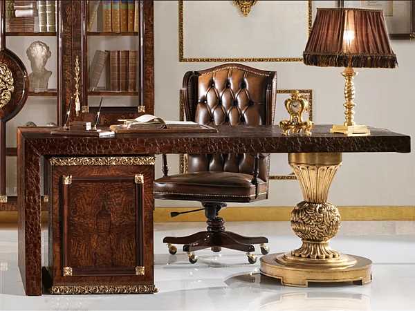 Rechteckiger Schreibtisch aus Kunstleder mit Schubladen A.R. Arredamenti Grand Royal 418 Fabrik A.R.ARREDAMENTI SRL aus Italien. Foto №2