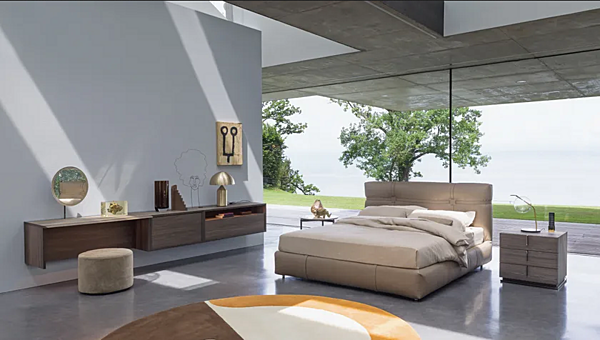Doppelbett aus Leder mit gepolsterter Rückwand Flou New Bond Fabrik Flou aus Italien. Foto №3