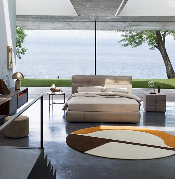 Doppelbett aus Leder mit gepolsterter Rückwand Flou New Bond Fabrik Flou aus Italien. Foto №4