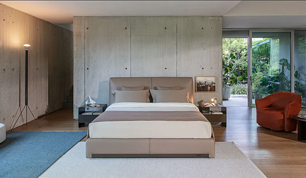 Doppelbett mit gepolstertem Kopfteil aus Stoff Flou Atelierm Fabrik Flou aus Italien. Foto №3
