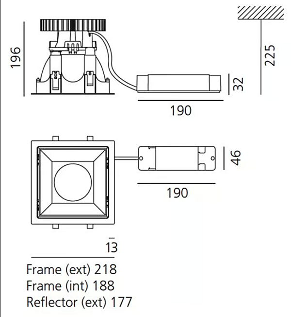 Eingelassene quadratische LED-Polycarbonat-Deckenleuchte Artemide Luceri Kadro BB12004, BB12104 Fabrik Artemide aus Italien. Foto №2