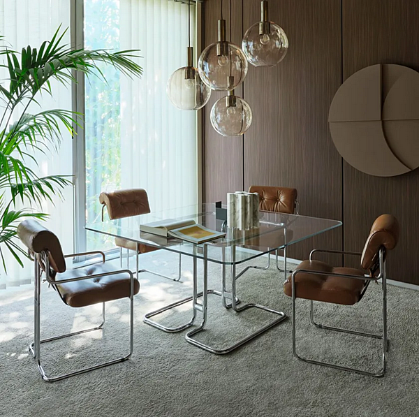 Quadratischer Tisch aus Glas und Stahl Tucroma i 4 Mariani Fabrik i 4 Mariani aus Italien. Foto №4