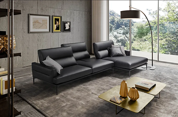 Drei-Sitzer Ledersofa mit Chaiselongue Egoitaliano Feng Fabrik Egoitaliano aus Italien. Foto №2