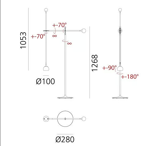 Verstellbare Metall-Stehlampe mit Schwenkarm Artemide IXA Fabrik Artemide aus Italien. Foto №13