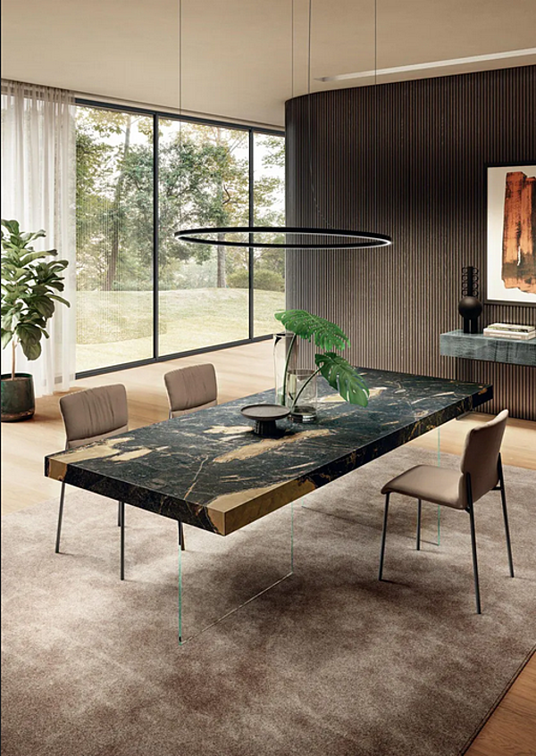 Rechteckiger Tisch mit Glasbasis und XGlass Tischplatte Marmor-Effekt LAGO AIR 2170X Fabrik LAGO aus Italien. Foto №2