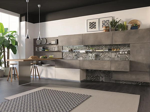 Holzküche mit Zementoberflächen LUBE CUCINE OLTRE Fabrik LUBE CUCINE aus Italien. Foto №4