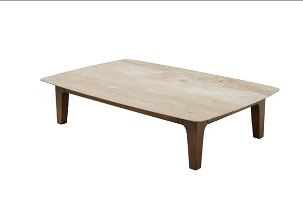 Rechteckiger niedriger Couchtisch aus Travertin CHELINI Yvan Fabrik CHELINI aus Italien. Foto №2