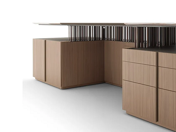 Rechteckiger Schreibtisch mit Walnussbasis und Marmorplatte GIORGETTI G-Code 71200, 71205 Fabrik GIORGETTI aus Italien. Foto №5