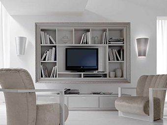 Wandmontierter TV-Schrank aus Holz mit Regalen CORTEZARI GRETA 573 Wandmontierter TV-Schrank aus Holz mit Regalen CORTEZARI GRETA 573 Fabrik CORTE ZARI aus Italien